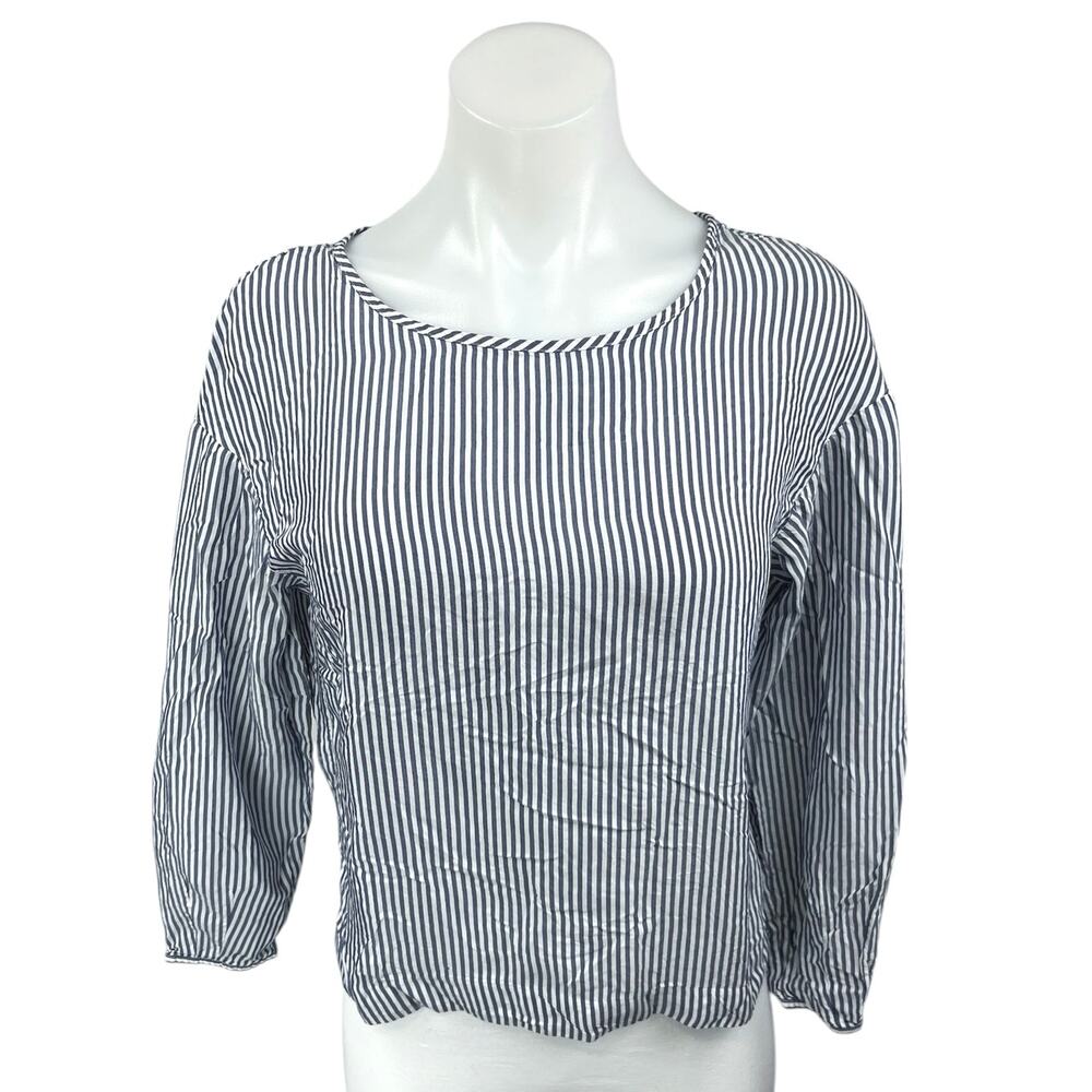 Banana Republic Blue White Striped Balloon Long Sleeve Cropped Blouse Top Sz S